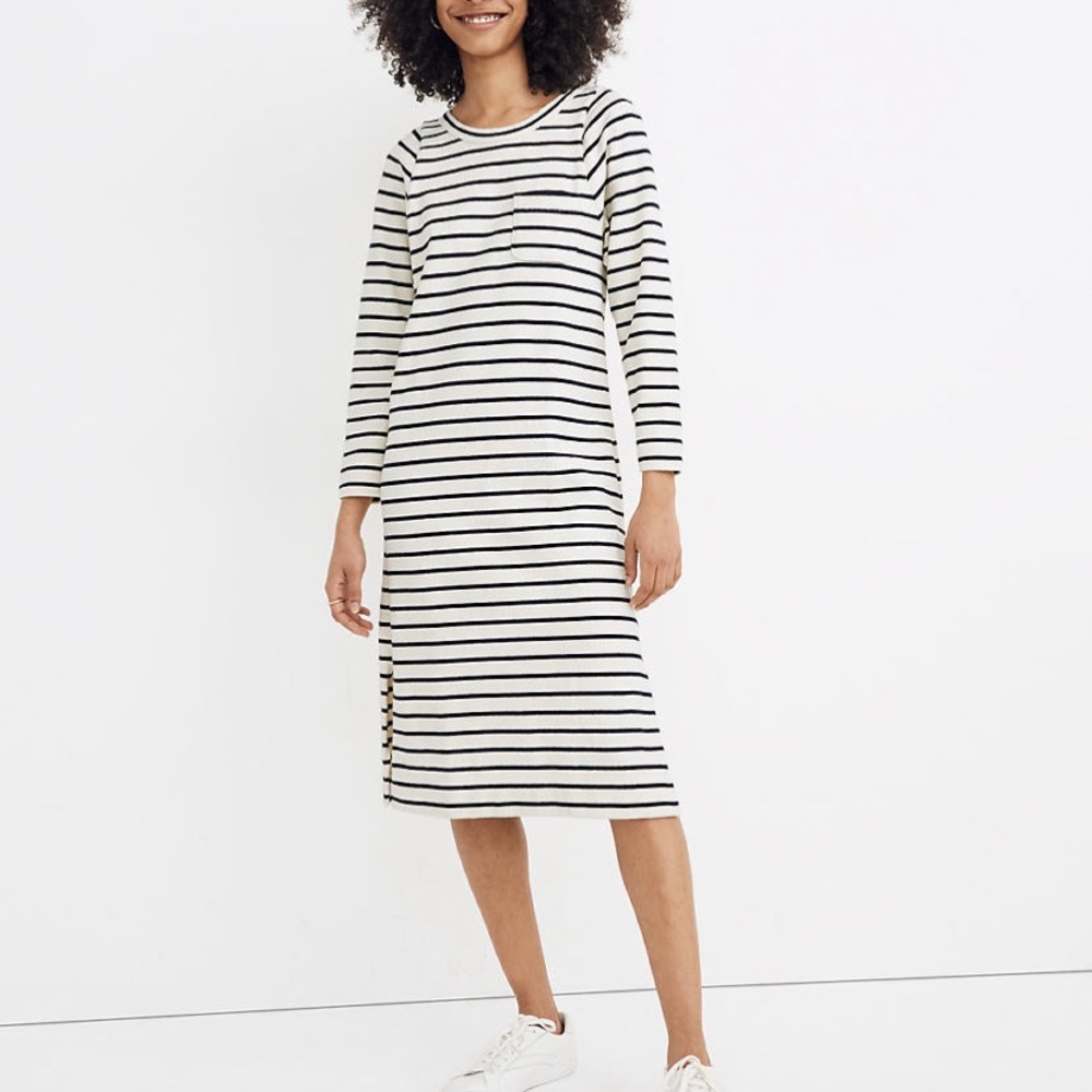 Madewell Pocket Tee Midi Dress in Nautical Stripe - Picture 2 of 5
